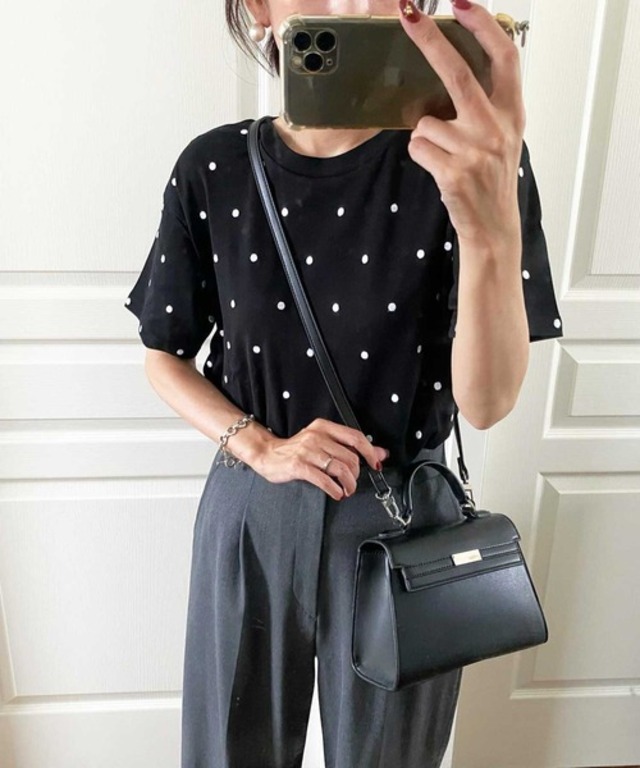 綿100％ドット刺繍シルケットTシャツ