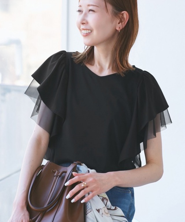 【UVカット・接触冷感】Cutee チュールレイヤード風フリルトップス