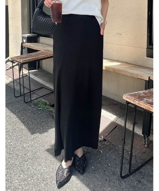 [セルフカット][大きいサイズ有]すっきりシルエットリブロングタイトスカート