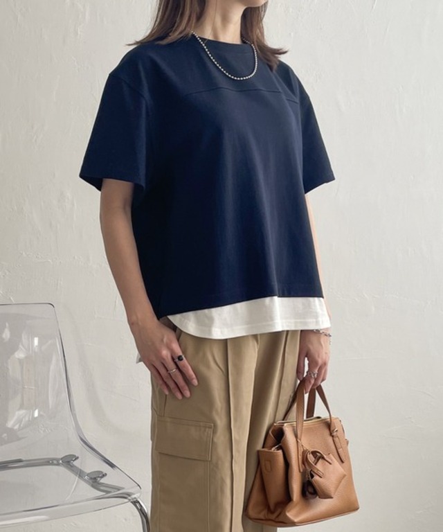 コットンUSA袖刺繍レイヤーTシャツ