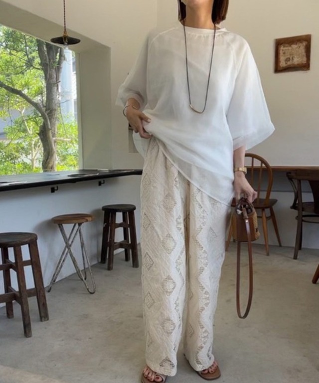 スクエアパターンレースパンツ
