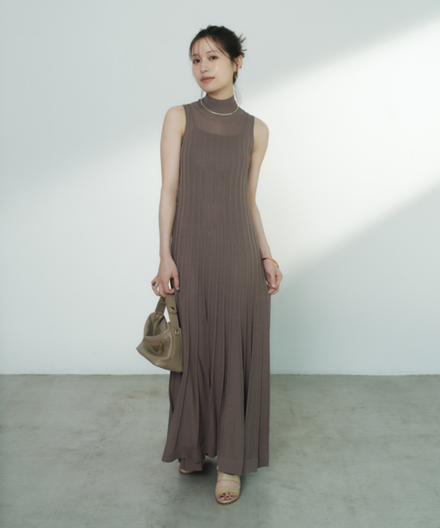 【NOBLE×L'AUBE BLANC】シアーワイドリブニットワンピース
