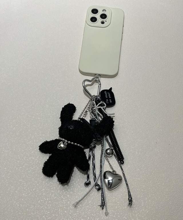 ハート カラビナ付き ボア ドッグ マルチチャーム 犬 ぬいキーホルダー ぬいぐるみチャーム バッグチャーム