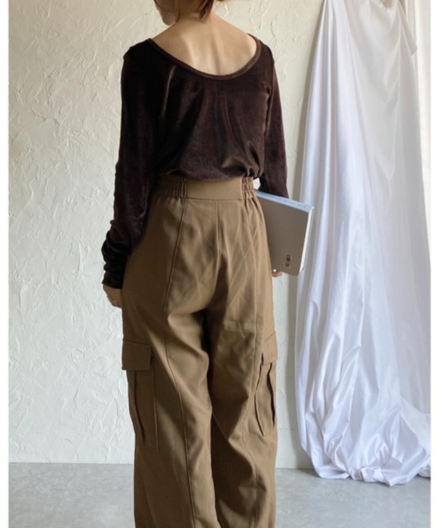 She's Closet バックオープンボートネック長袖シアーベロアトップス