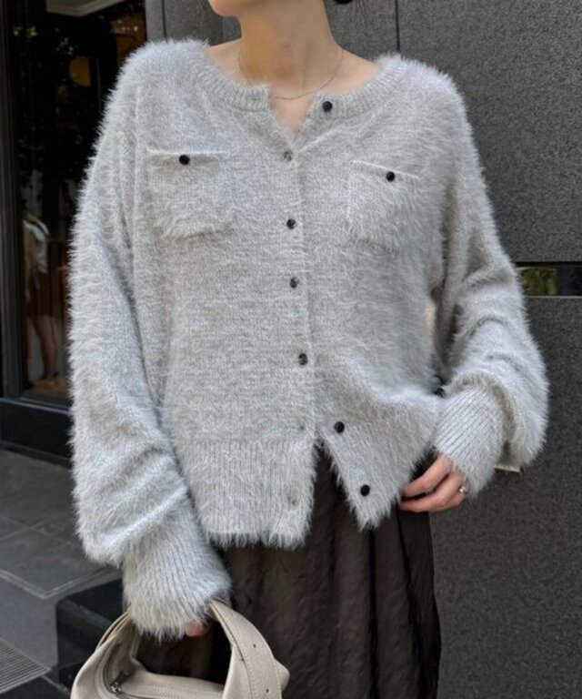 ミニポケットメランジフェザーカーデ