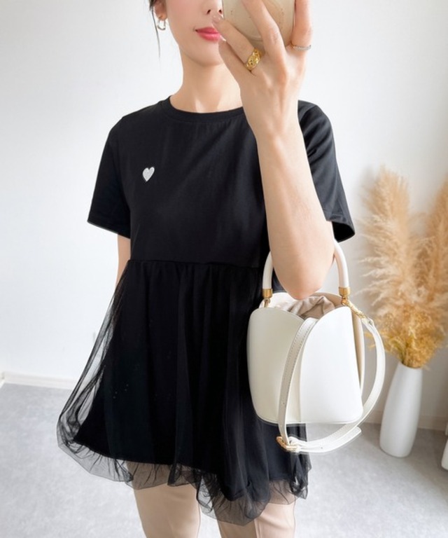 【ZOZO限定】チュールバルーンハート刺繍Tシャツ
