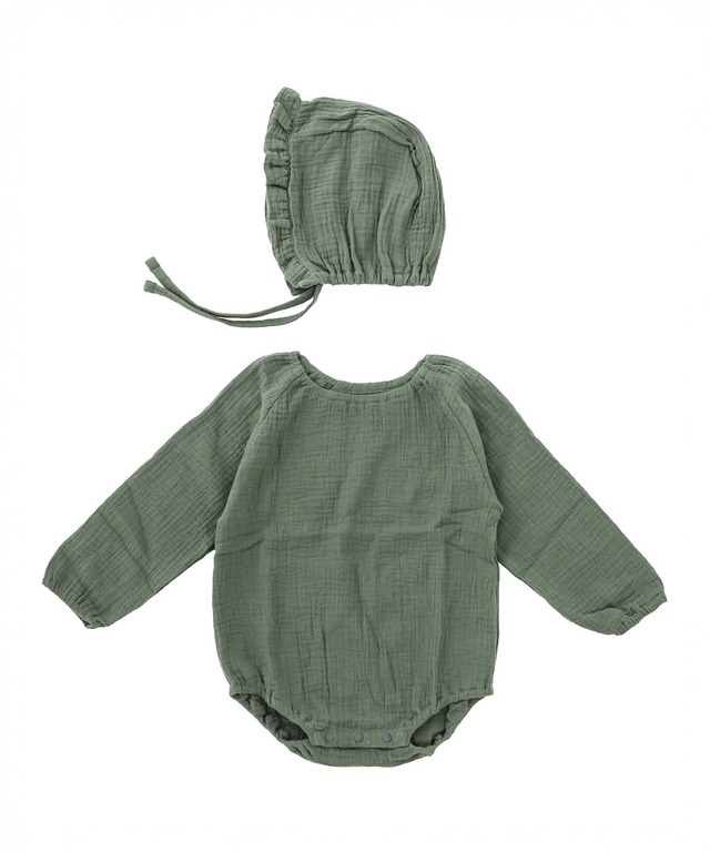 《WEB限定商品》ガーゼロンパース＆ボンネット：60～80cm