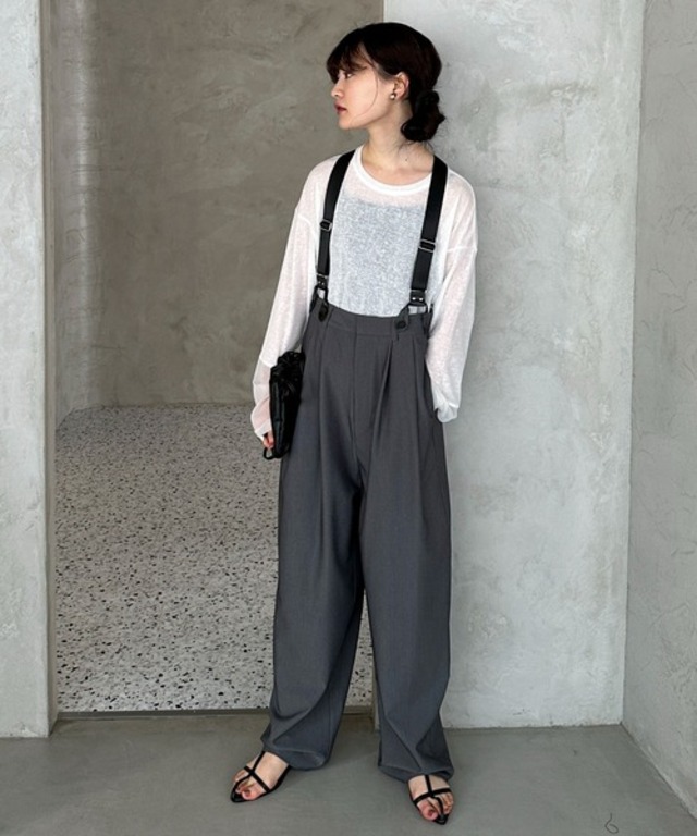 サスペンダーハイウエストパンツ