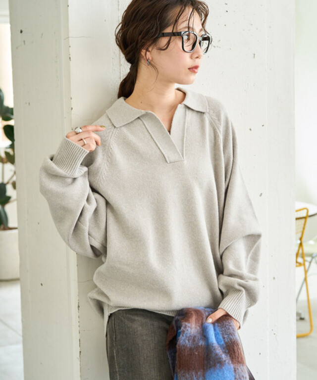 限定展開　ポロ襟 スキッパー ニット プルオーバー