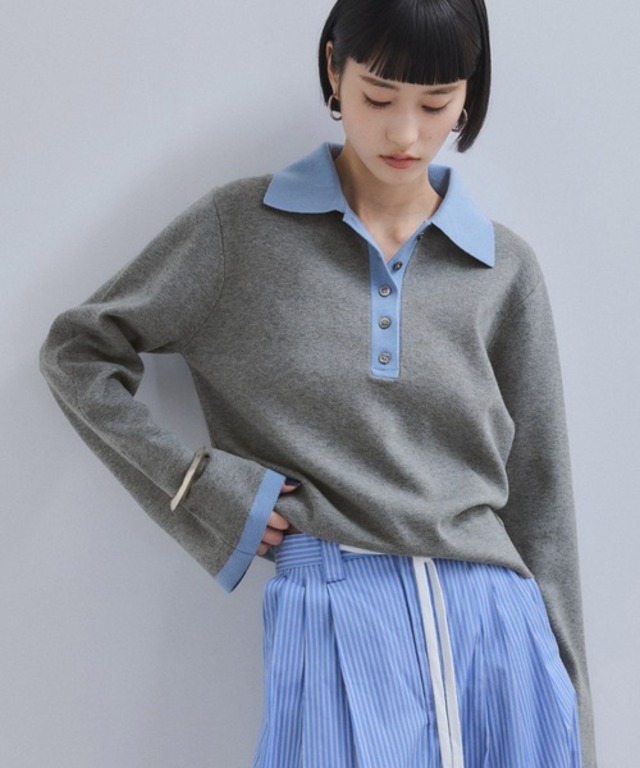 【WEB限定】・【サステナブル】バイカラーポロニットプルオーバー