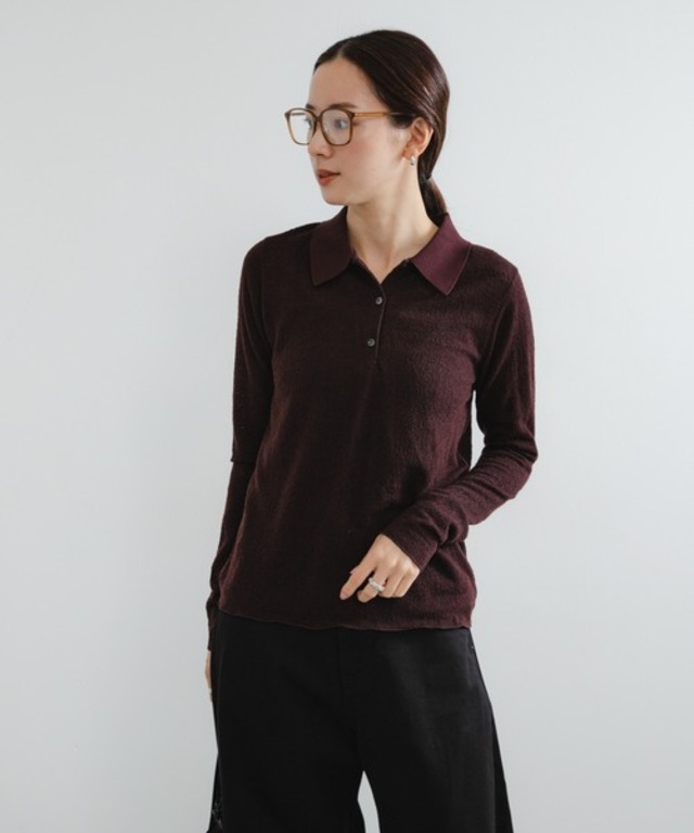 ウールジャガードシャツカラートップス