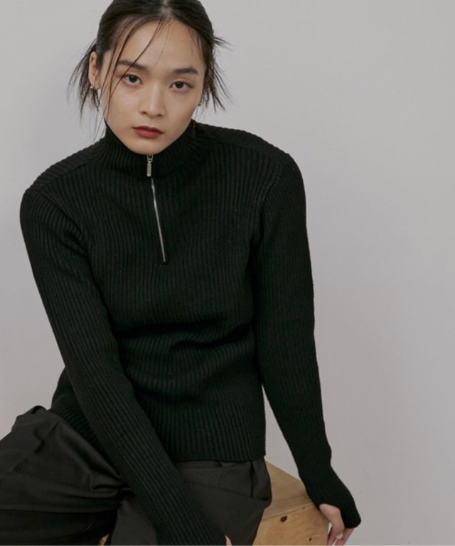 【ハンドウォッシャブル】ハーフジップリブニット
