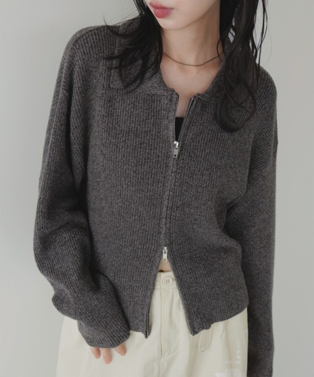 ダブルジップポロニットカーディガン