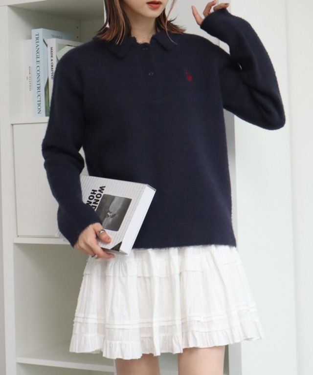 【U.S. POLO ASSN./ユーエスポロアッスン】ロゴ刺繍 ニット ポロ セーター