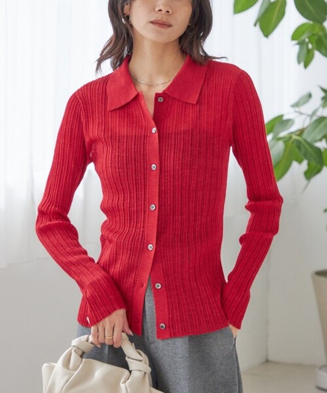 〈手洗い可能〉ランダム リブ ポロ ニット カーディガン