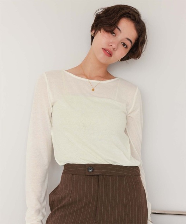 着心地抜群シアーボートネックトップス