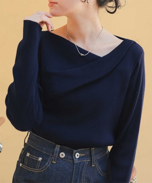 オフショルダーリブニットトップス