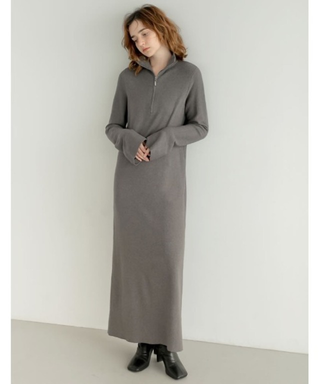 [低身長サイズ有]ミラノリブハーフジップニットワンピース