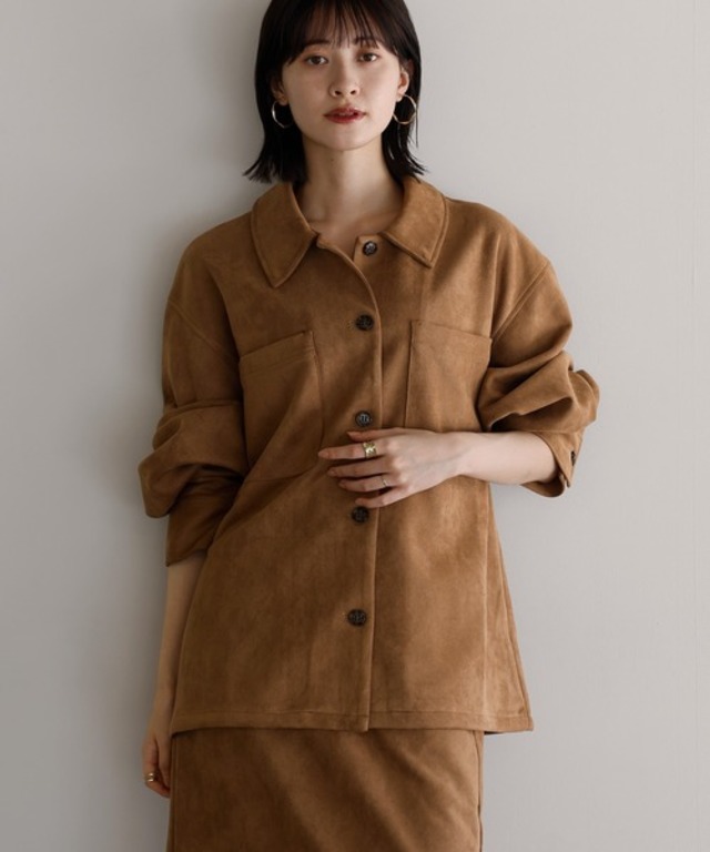 【セットアップ対応】ストレッチフェイクスエード オーバーサイズ シャツジャケット