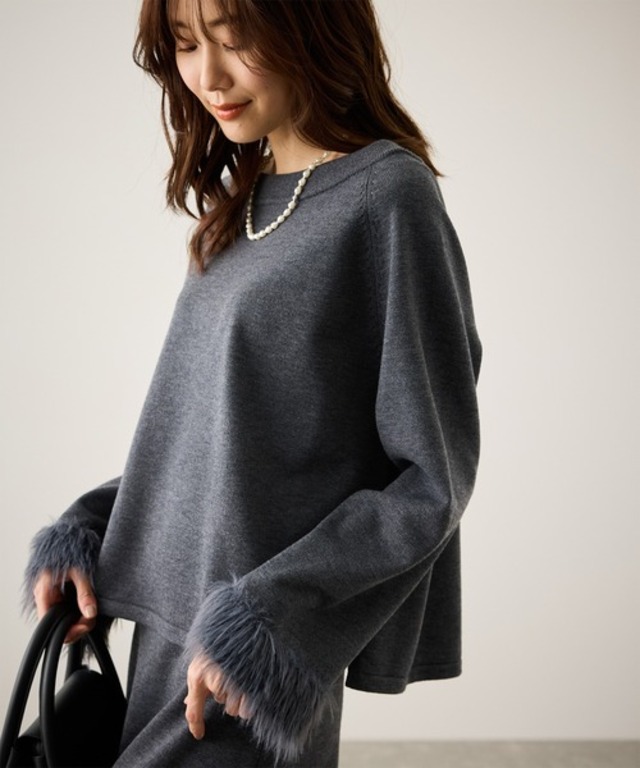 フェイクファースリーブニットセットアップ
