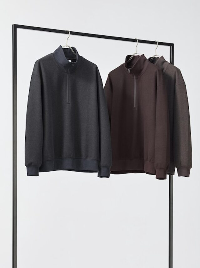 ブラッシュドスウェットハーフジップシャツ