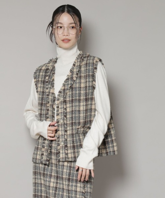 チェックフリンジ金ボタンジレ(セットアップ可)