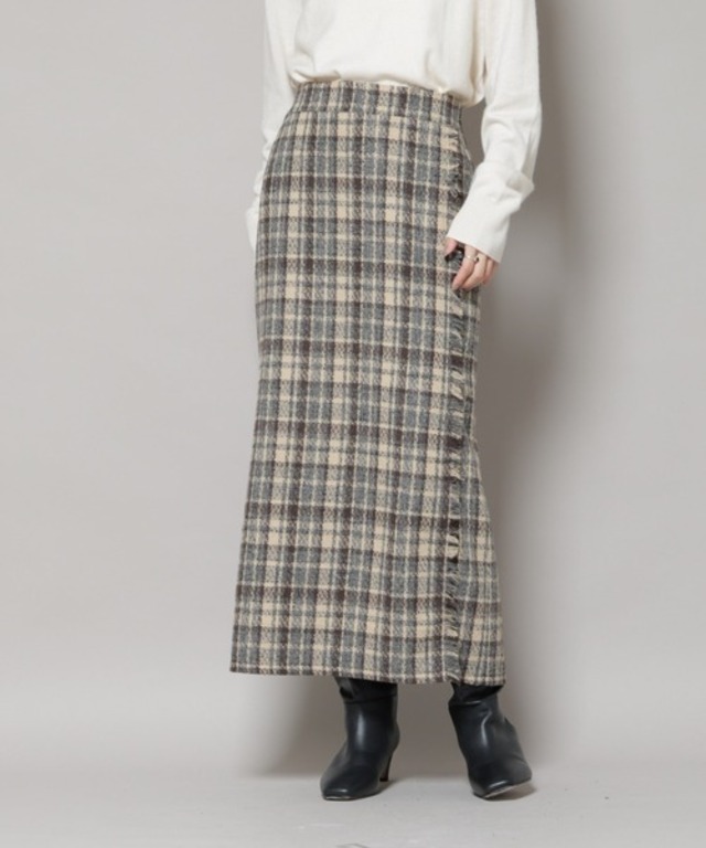 チェックフリンジラップ風スカート(セットアップ可)