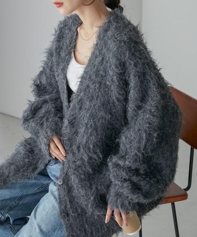 【forksy.】モンスターシャギーニットルーズVネックカーディガン