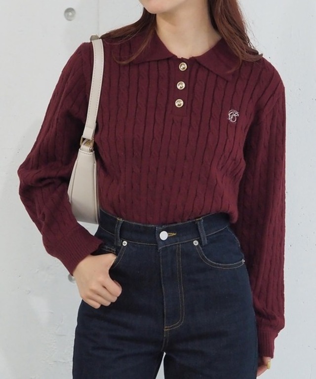 tiptop ケーブルニットポロプルオーバー