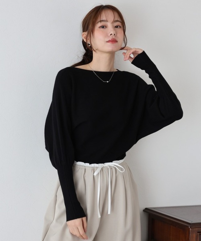 ウール混ボリュームスリーブドルマンニット