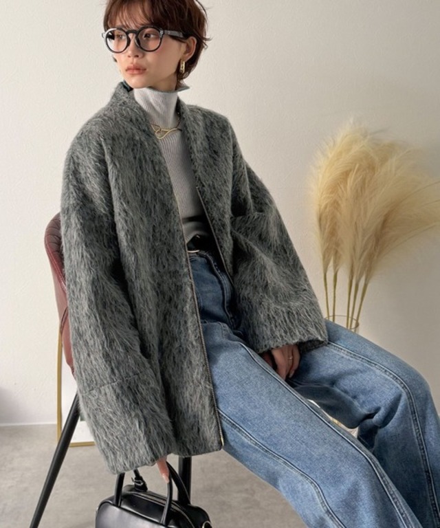 【Classical Evon】この高級感、思わず手に取りたくなる。シャギーノーカラーコート（ミドル丈）