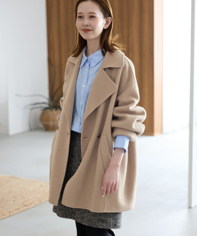 souple wool ダブルフェイスミドルコート