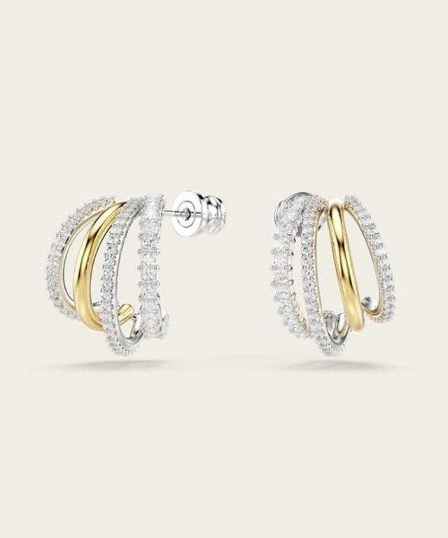 【公式】【スワロフスキー】Hyperbola フープピアス ミックスカット, ミニ, ホワイト, ミックスメタル仕上げ