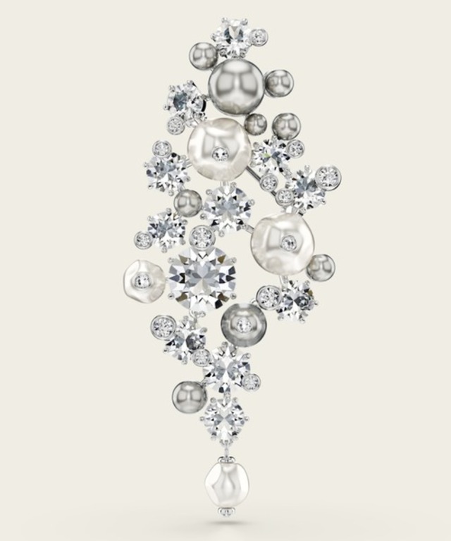 【公式】【スワロフスキー】Constella ブローチ, クリスタル・パール, ラウンドカット, ホワイト, ロジウム・プレーティング