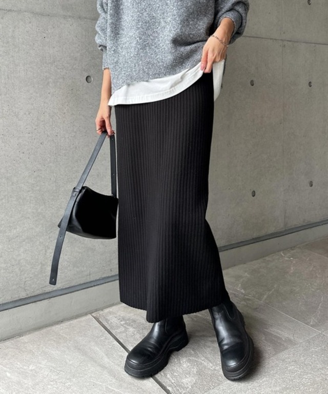 【新色追加】リブニットロングタイトスカート