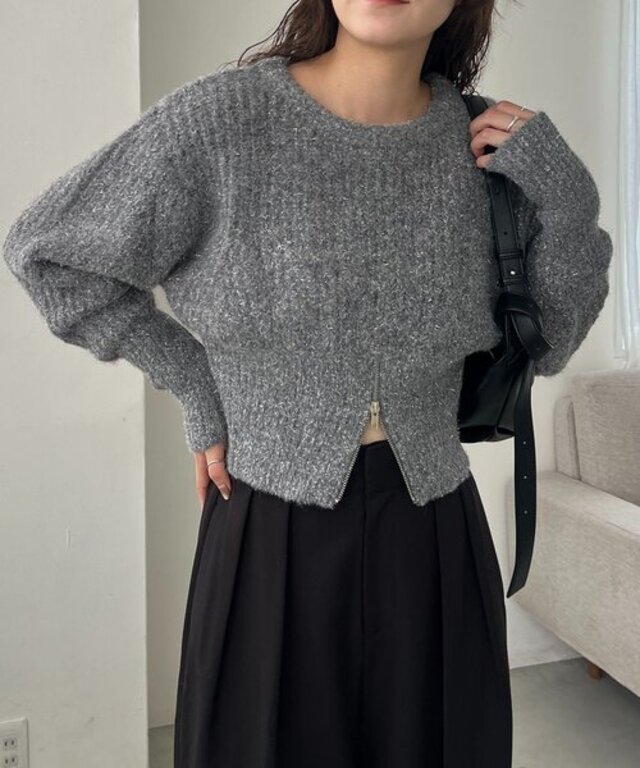 裾ジップラメプルオーバー
