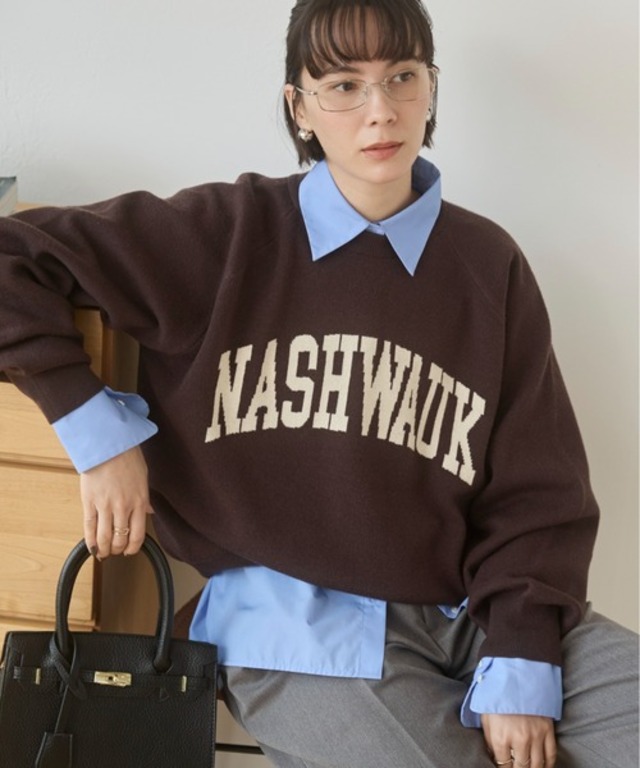 ANGIE ジャガード ロゴ ニット プルオーバー