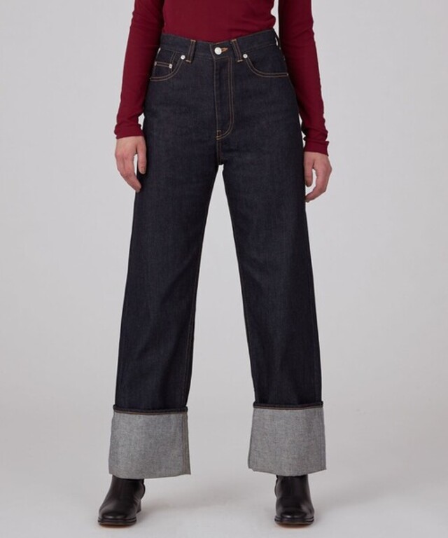 コットンデニム ストレートパンツ