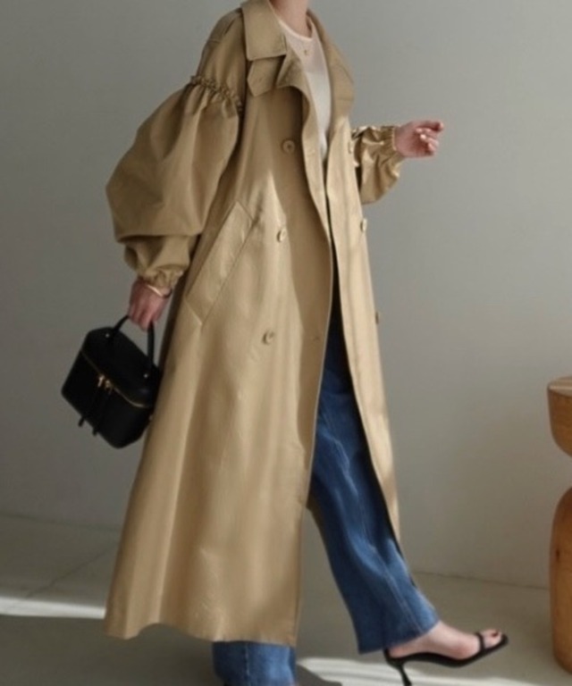 [ yuri.さんコラボ ] 選べる2丈ギャザースリーブロングトレンチコート