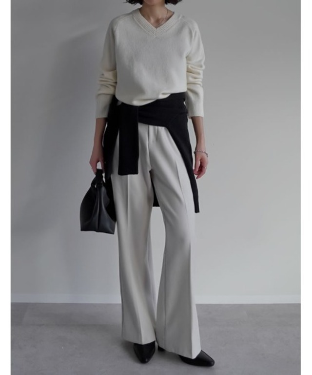 [低身長/高身長サイズ有][アルガンオイル加工]微起毛ツイルセミフレアパンツ