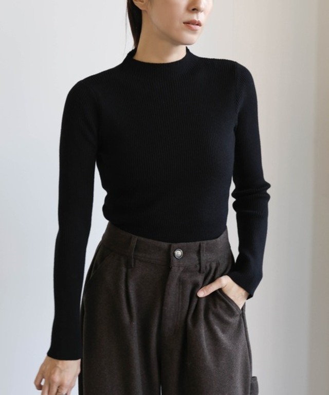 【12色展開】プチハイネックリブニット