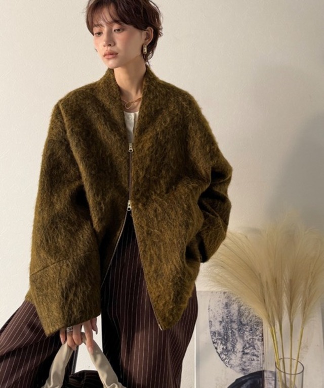 シャギーノーカラーコート（ミドル丈）