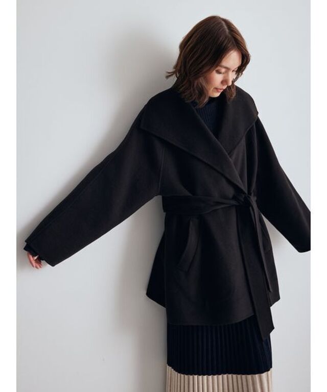 共ベルト付きビックカラーミディ丈コート