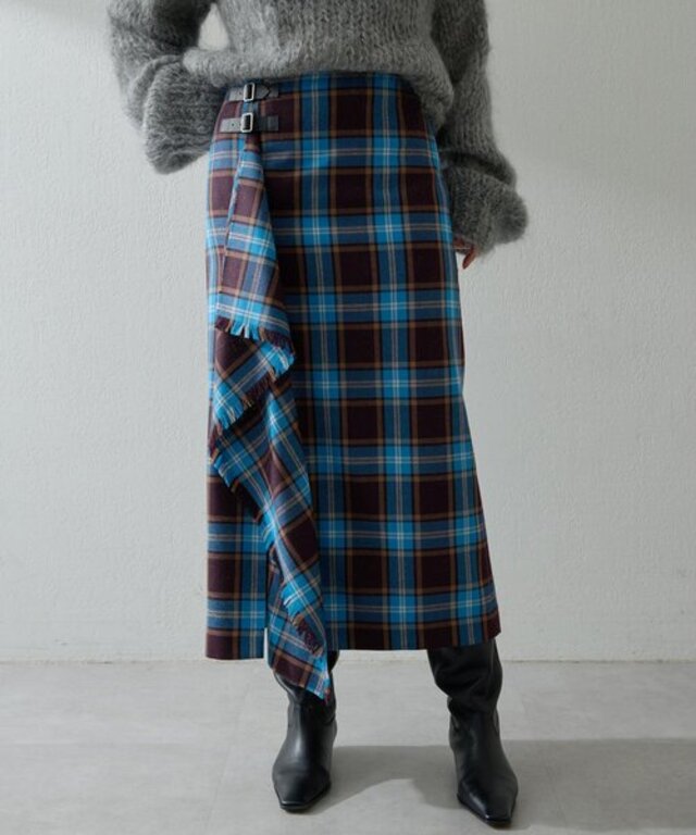 チェックフリンジスカート