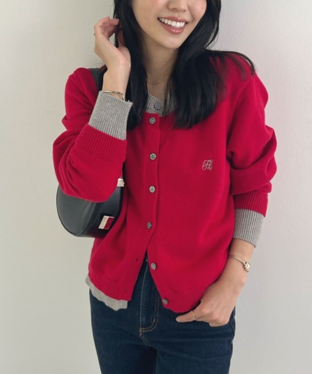 【新色追加】レイヤード風ロゴカーディガン