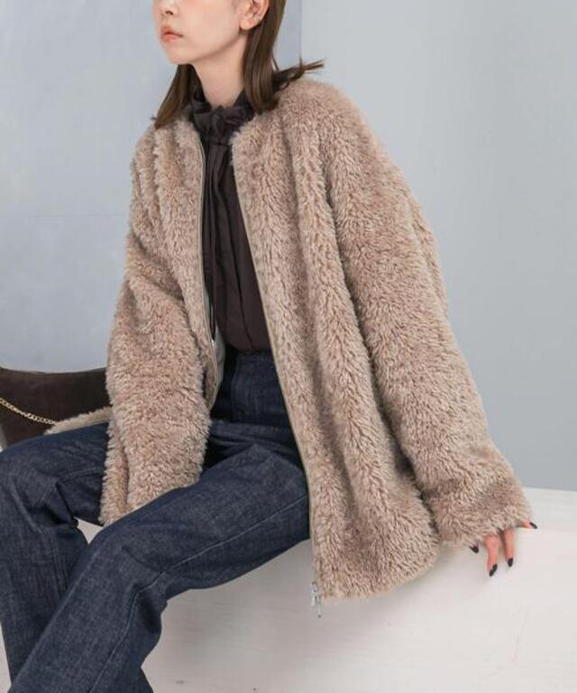 『WEB限定』ノーカラーファーボアZIPブルゾン