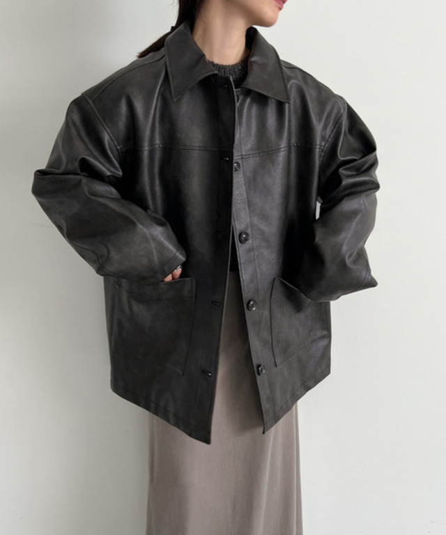 ステンカラーフェイクレザージャケット