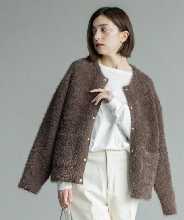 シャギーミドルカーディガン【洗濯機OK】《6col》