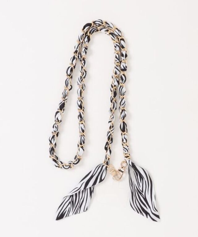 ALTROSE 【全機種対応】スマホケースに挟むだけ！ レオパード ゼブラ アニマル柄 スカーフ コンビ チェーン モバイル ストラップホルダー スマホショルダー ストラップ