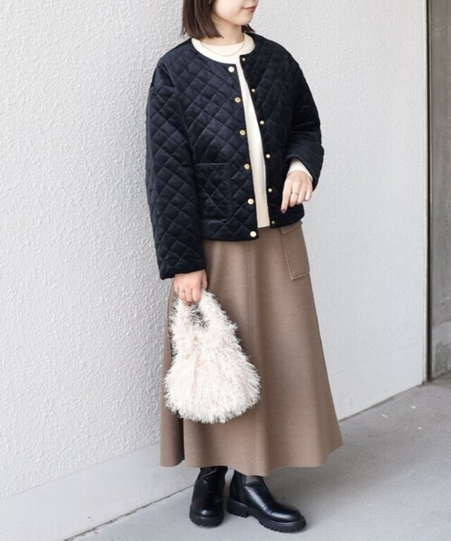 SHIPS Colors:ポリエステルベロア ノーカラー キルティング ジャケット